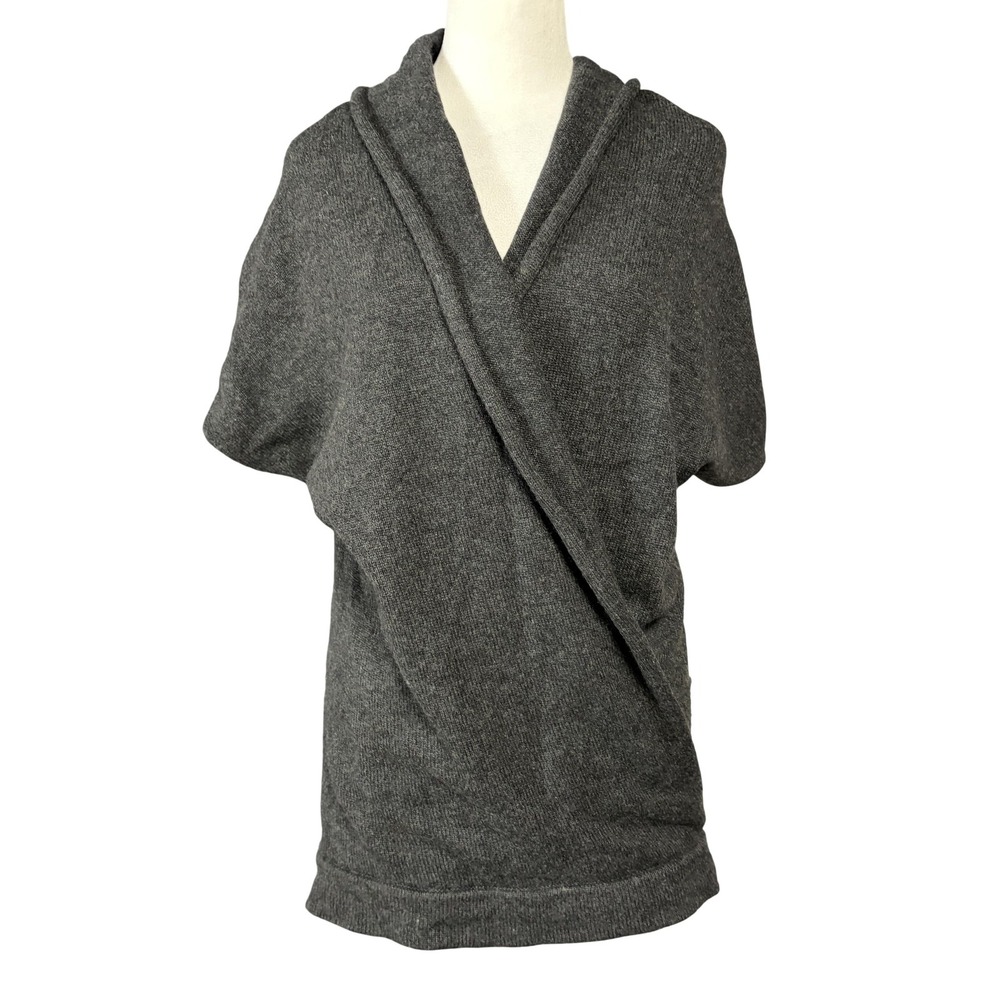 Darmon Milano Sweater Womens 44 Gray 100% Cashmere Wrap V Neck Short Sleeve